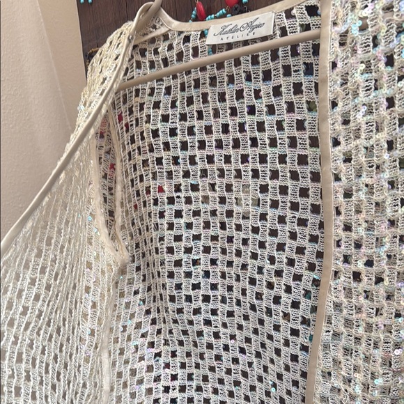 Sequin Mesh Women's Sweater - Cream size S - Picture 6 of 7